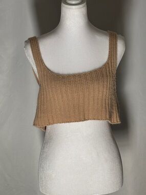 Zara Ribbed Knit Crop Tank Top - Camel